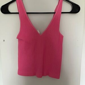 Nikibiki Hot Pink Ribbed V-Neck Tank Top